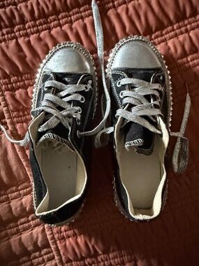 Kids Black and Silver Glitter Lace-Up Sneakers